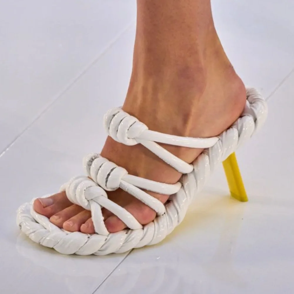 Loewe Petal Knot Leather 90 Sandals White Yellow Size 38 / 8
